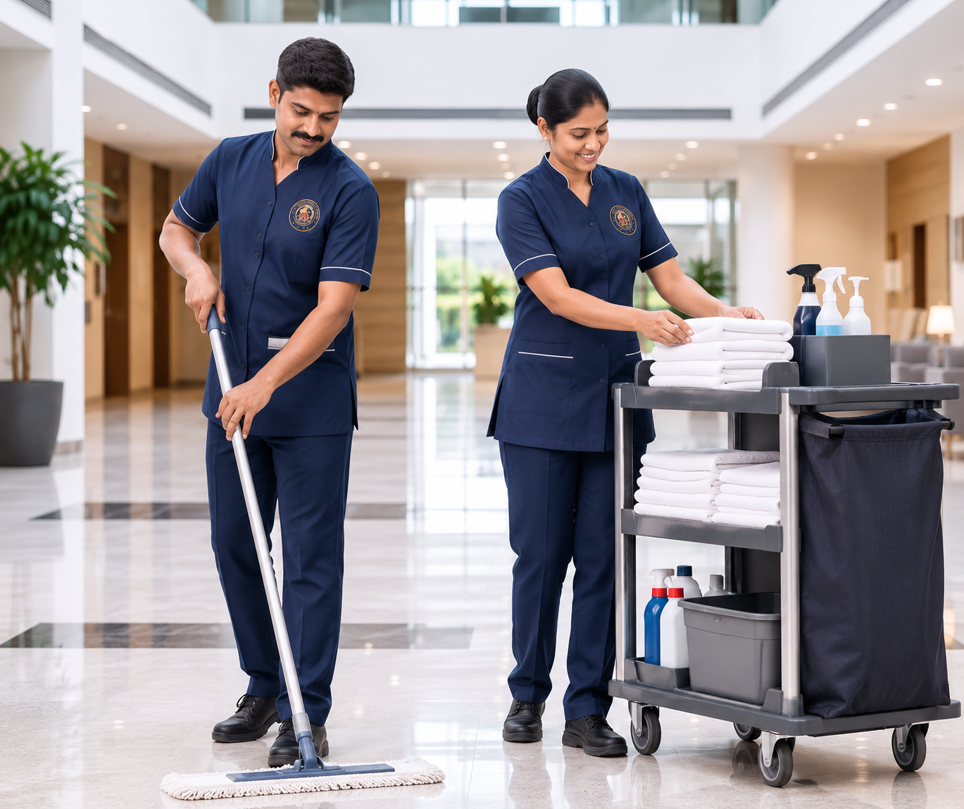 Housekeeping staff cleaning a facility